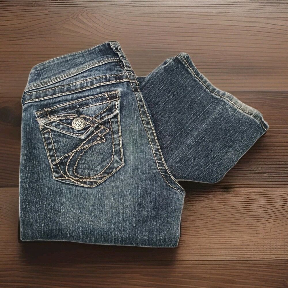 Silver Jeans W25 L30 Suki Surplus Boot Cut Western Glove Works Distressed